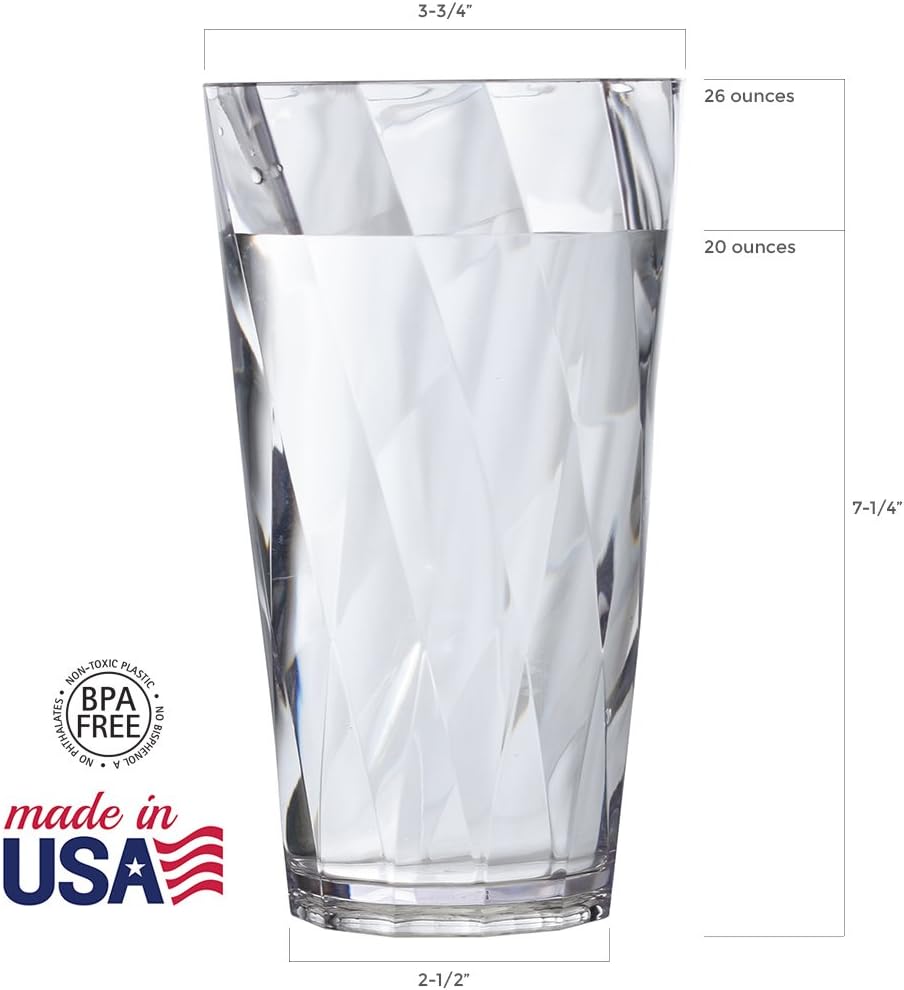 US Acrylic Optix Plastic Reusable Drinking Glasses (Set of 8) 26oz Iced-Tea Cups in Clear | BPA-Free Tumblers, Made in USA | Top-Rack Dishwasher Safe - Image 5