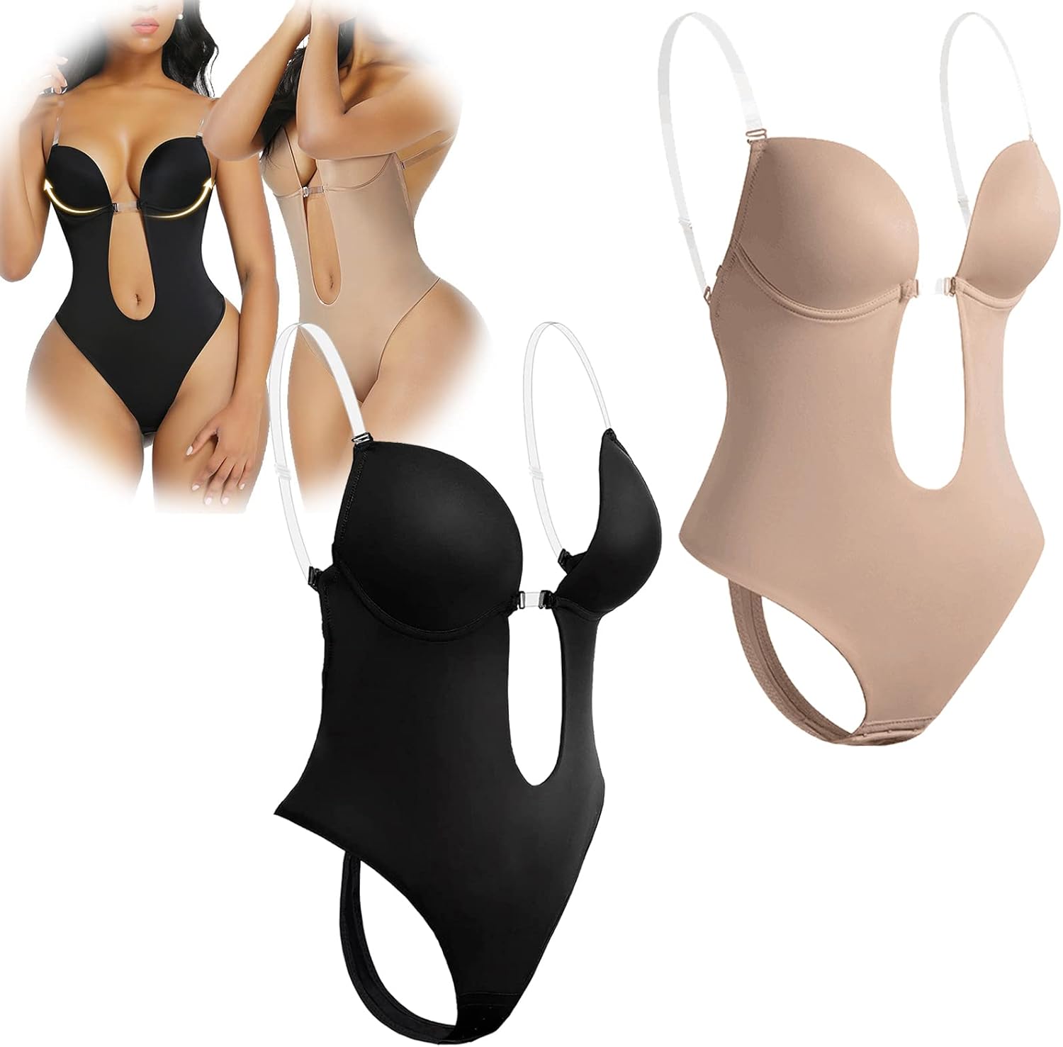 Invishaper Plunge Backless Body Shaper Bra, Backless Low Back Thong