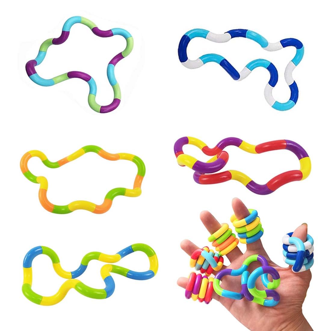 Set De 5 Juguetes Fidget Tangle – Twisty Sensorial Anti-estrés, Silencioso, Para Niños Y Adultos Con Autismo Y TDAH