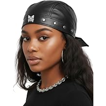 Leather Biker Cap for Women Stylish Biker Doo Rag Headwrap for Riding Adjustable Motorcycle Black Skull Hat