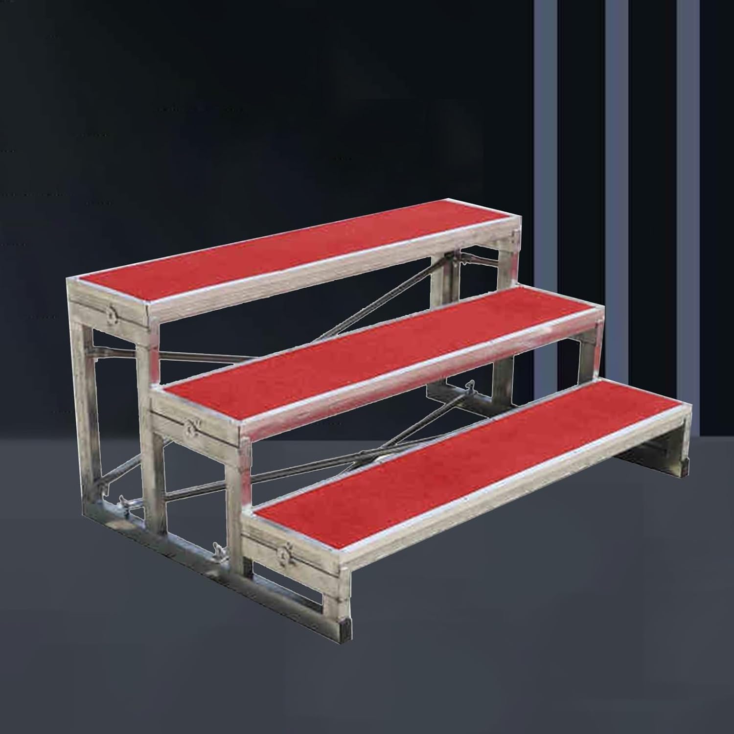 Red Carpet Choir Risers, 3-Tier Singing Stand with Galvanized Steel Legs, Classroom & Church Step Platforms, Durable Choral Staging, Length 78.75" (200cm)