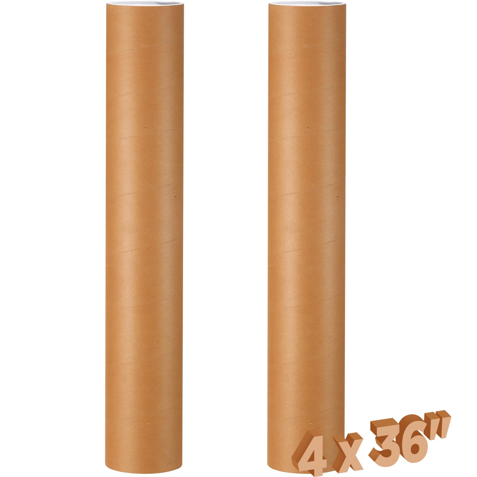 Dunzoom Paquete de 2 tubos de correo de 4 x 36 pulgadas, tubo de papel kraft de 0.12 pulgadas de grosor con tapas de plástico, tubos de envío para correo, almacenamiento de artículos enrollados,