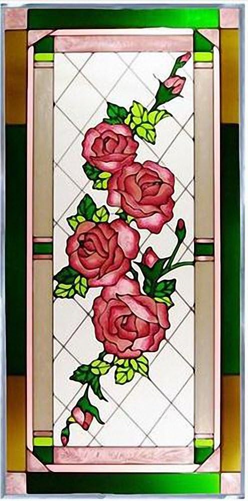 Roses 20.5" Wide x 42" High Hand Painted Art Glass Panel
