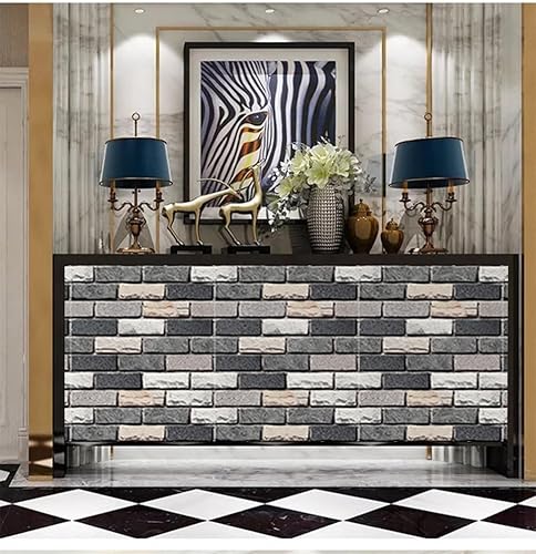 Miniatura 4 de Yancorp Papel tapiz autoadhesivo de 32.8 pies para despegar y pegar, papel tapiz de ladrillo de piedra gris oscuro, protector de pared decorativo