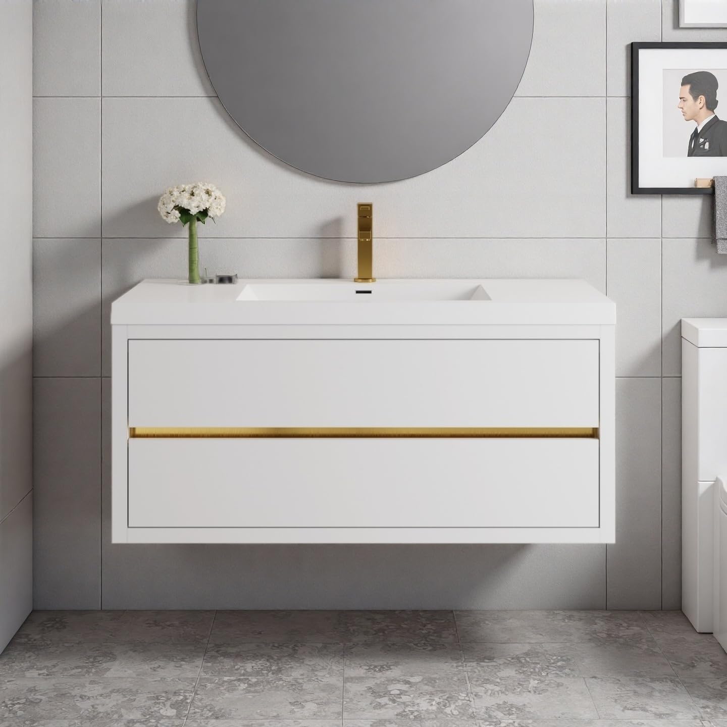 48" Bathroom Vanity with Sink, Floating Vanity, Glossy White
