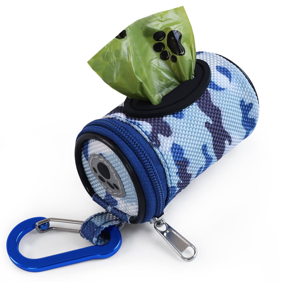 FURHAB Soporte para bolsa de excrementos de perro para correa, dispensador de bolsas de basura para cachorros, bolsa pequeña con cremallera para perros con clip de mosquetón, nailon Oxford 1680D con 1