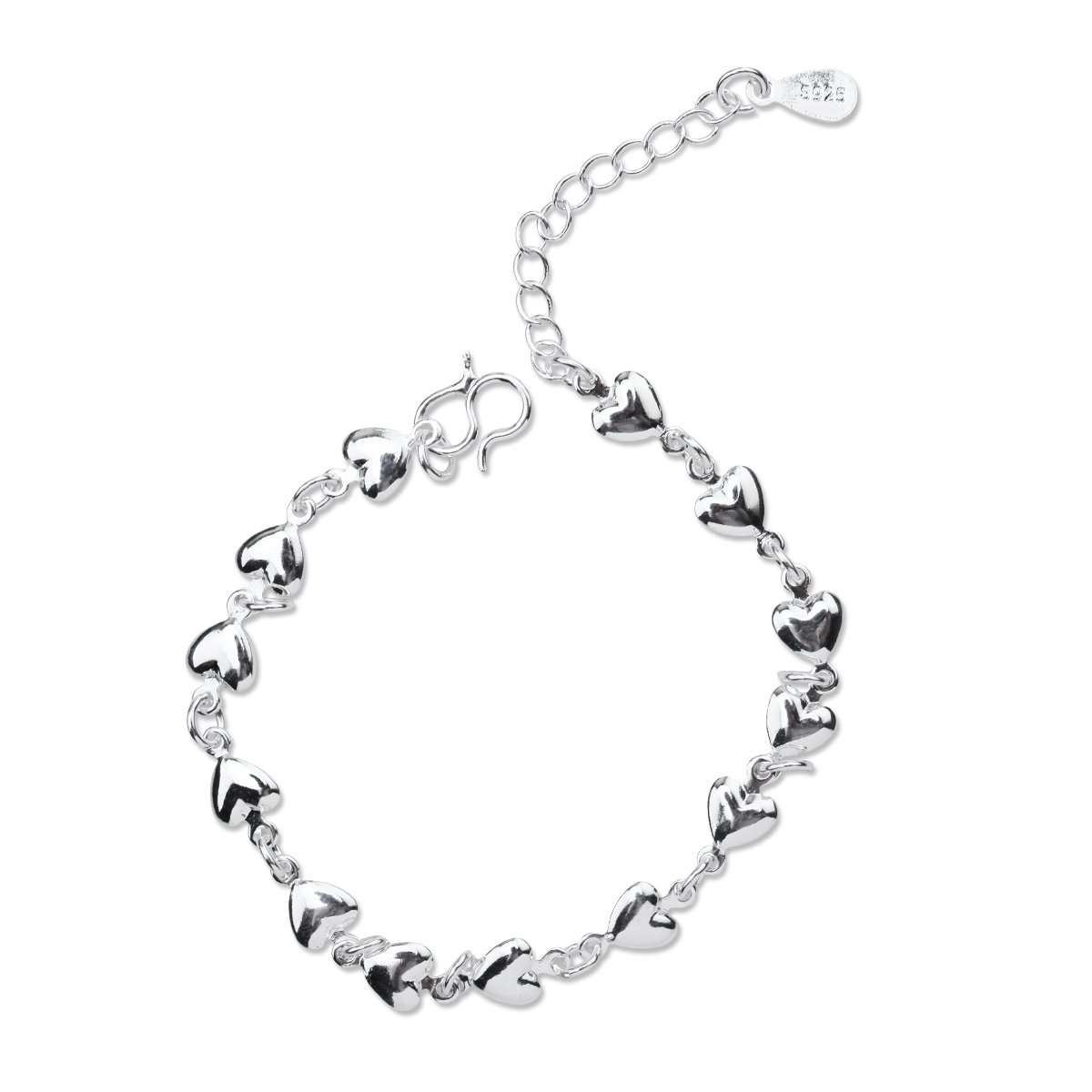 NANHONGDainty Jewellery Beaded Charm Bracelet in 925 Sterling silver Heart Hand Catenary with Gift Box