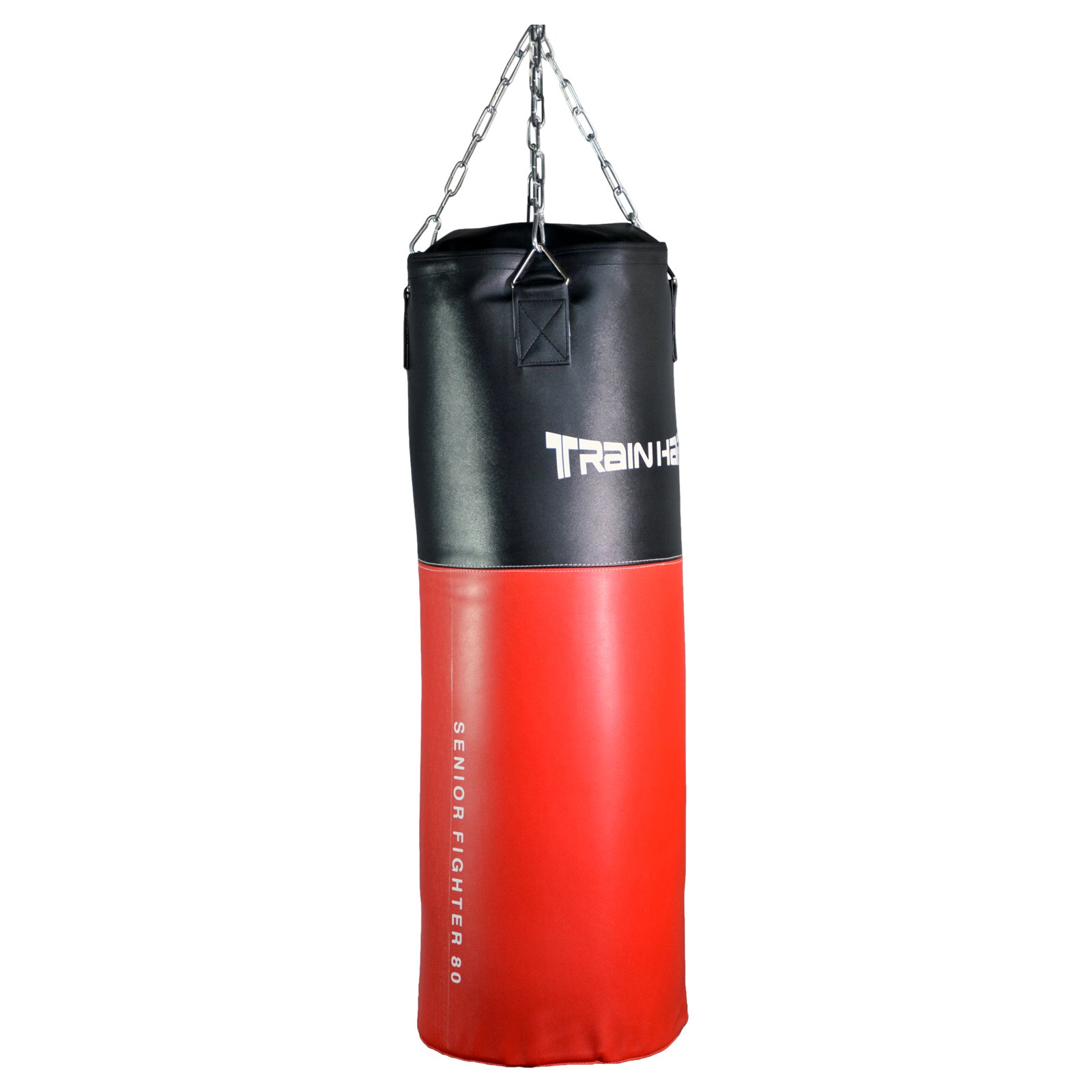 TrainHard Worek bokserski, worek na piasek, wypełniony łańcuchem stalowym Heavy Duty i krętlikiem obrotowym (80 cm/25 kg/czarno-czerwony)