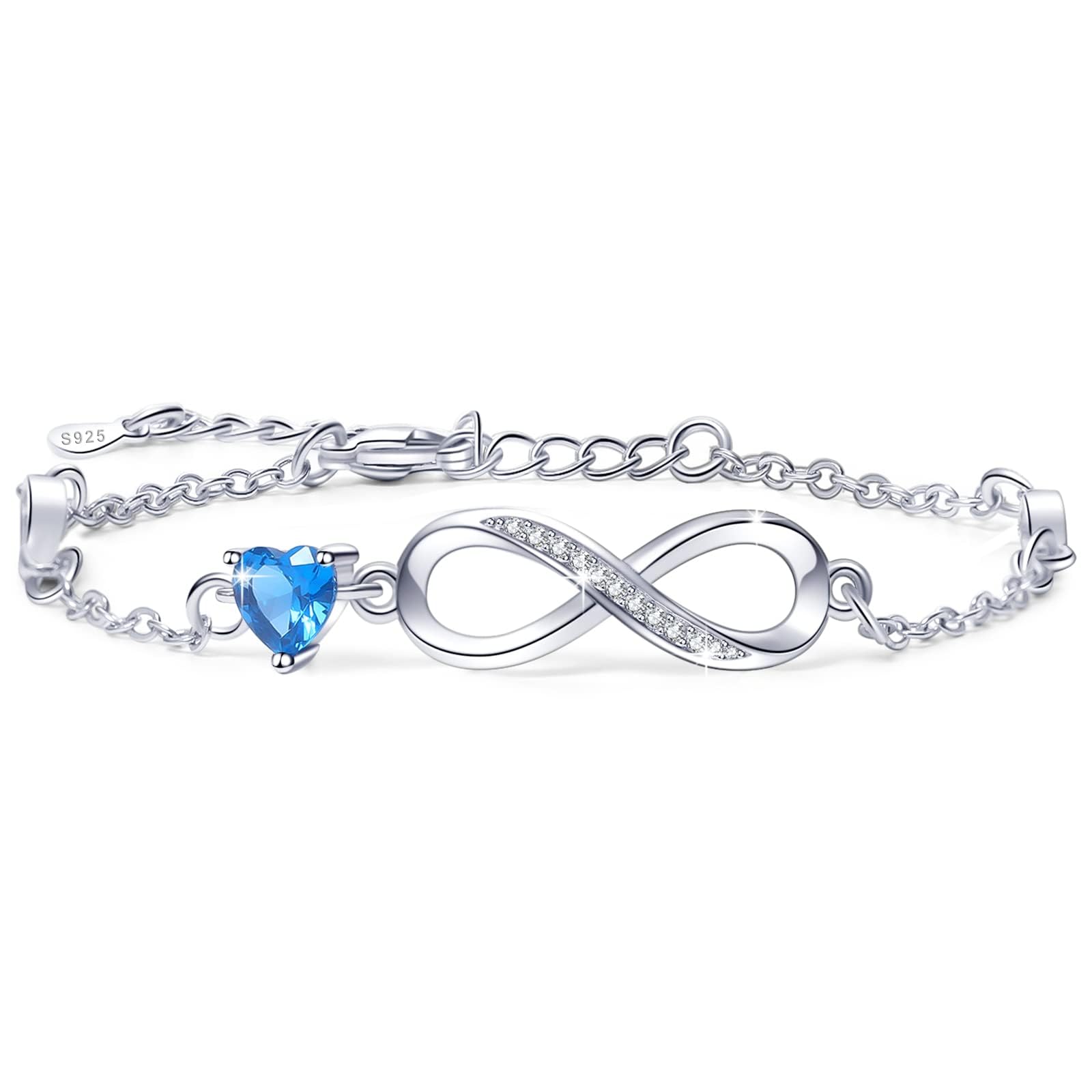 Tusuzik Bracciale Argento 925 Donna, Bracciale Infinito Donna Argento 925 con Cuore Zirconi Regolabile Bracciali Donna Gioielli Regalo per Mamma Amica Ragazza
