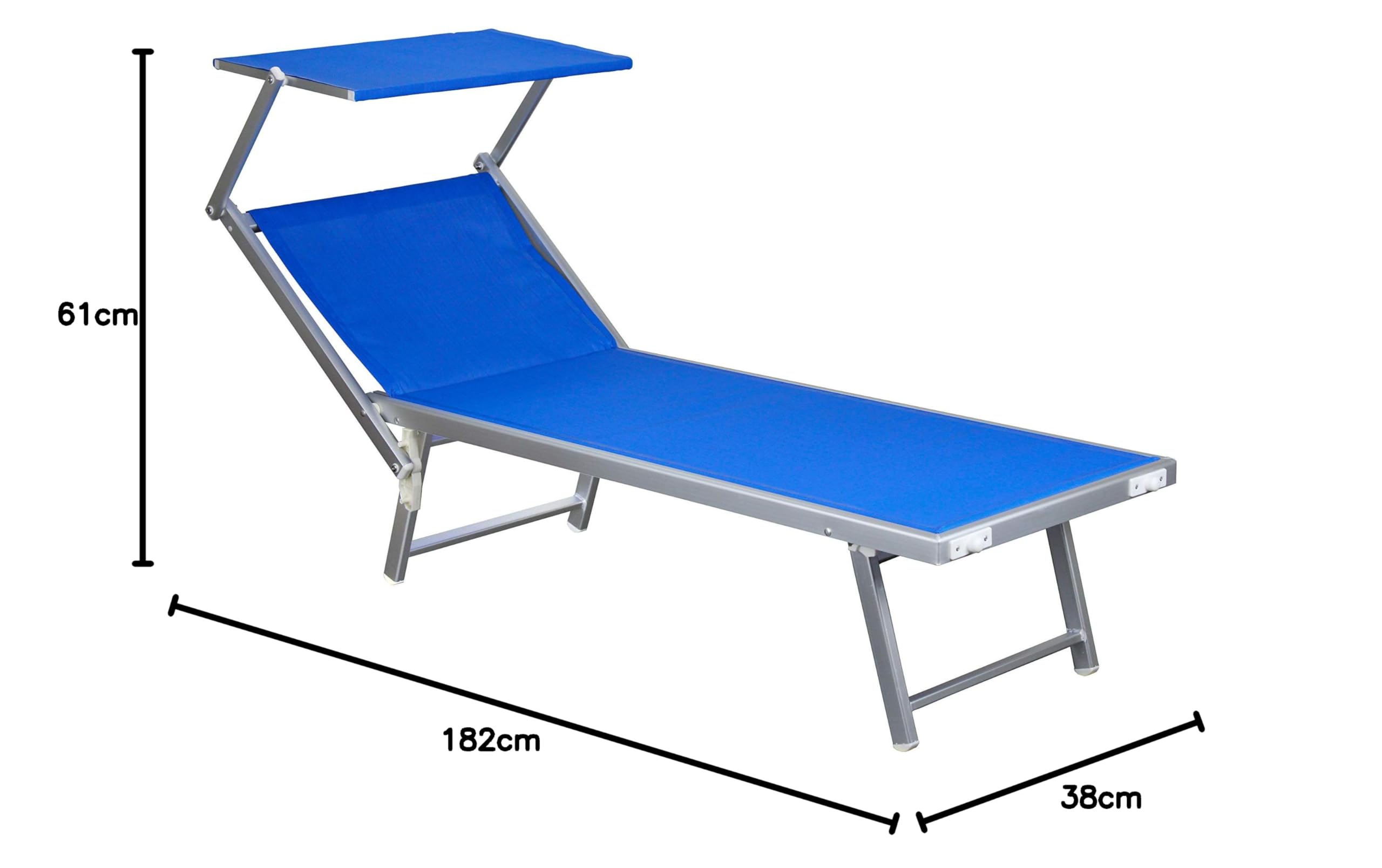 Totò Piccinni Salento Lettino Prendisole Pieghevole Aluminium z TETTUCCIO Blu