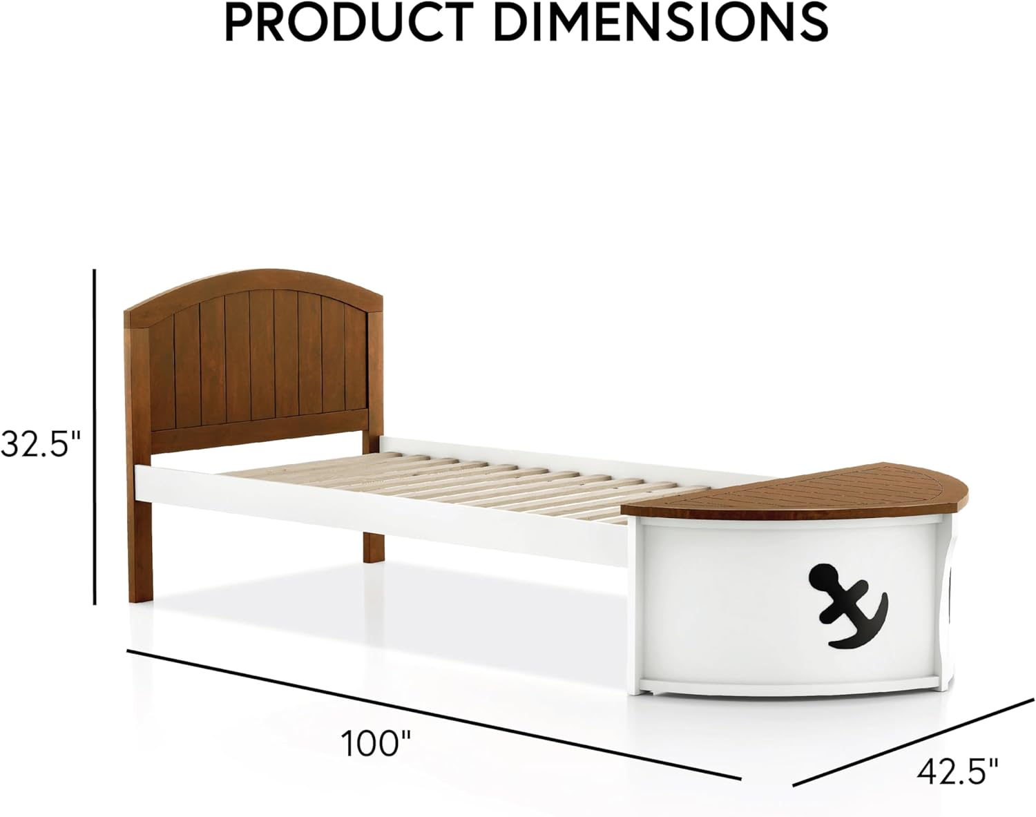 Furniture of America Kirsen Novelty Solid Wood Twin Captain Platform Bed with Boat-Like Design, Footboard Storage, Mattress Ready for Bedroom, Guest Room, White and Oak