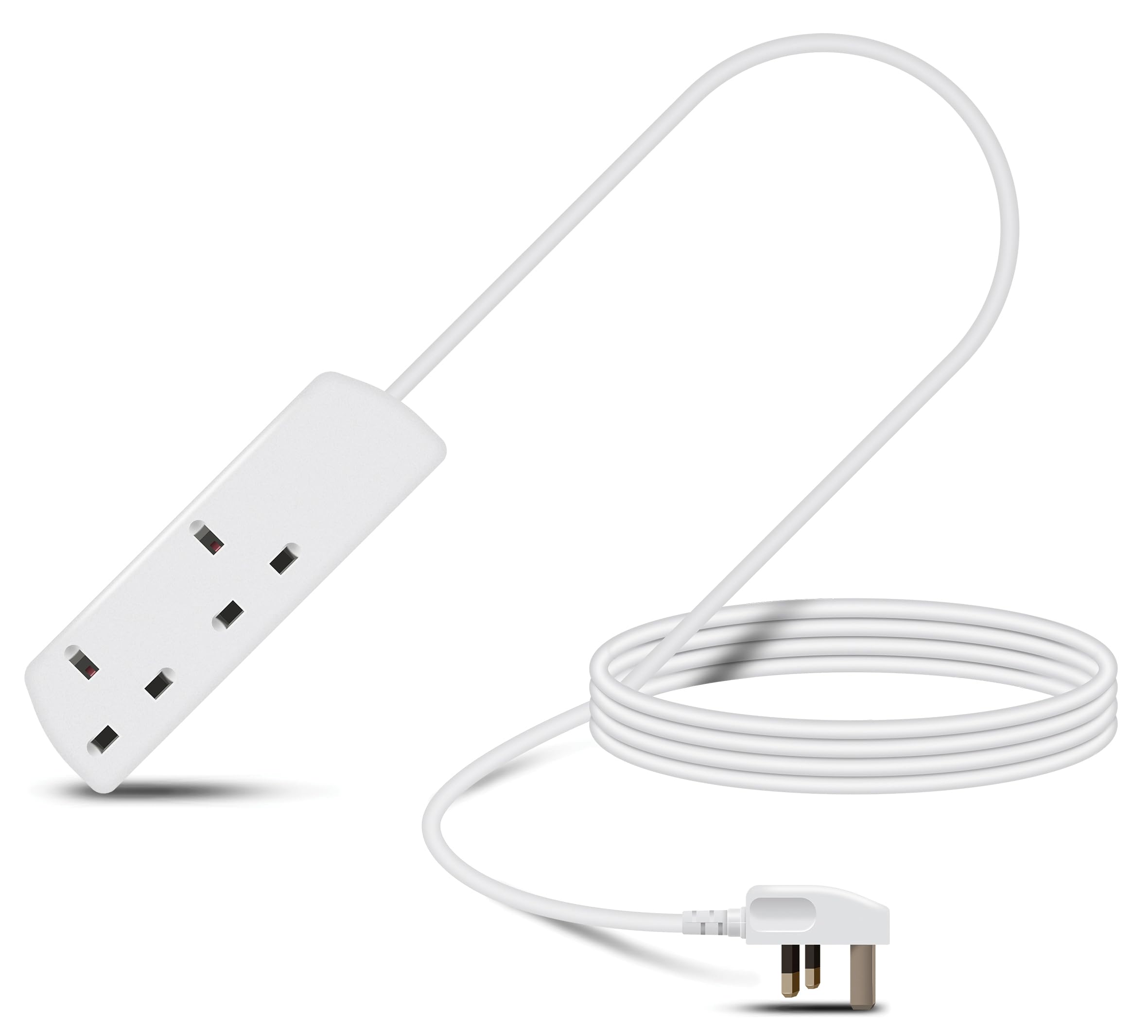 Eagle Two Gang Mains Power 13A Extension Socket to 13A UK Plug Lead Cable, British Standards BS1363 3m