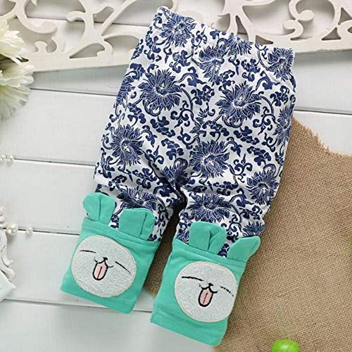 Rabbit Outfits Toddler Kids Little Girls Cute Cartoon Bunny Bow Applique T-Shirt Tops+Floral Pants Navy (Green, 18 Months)