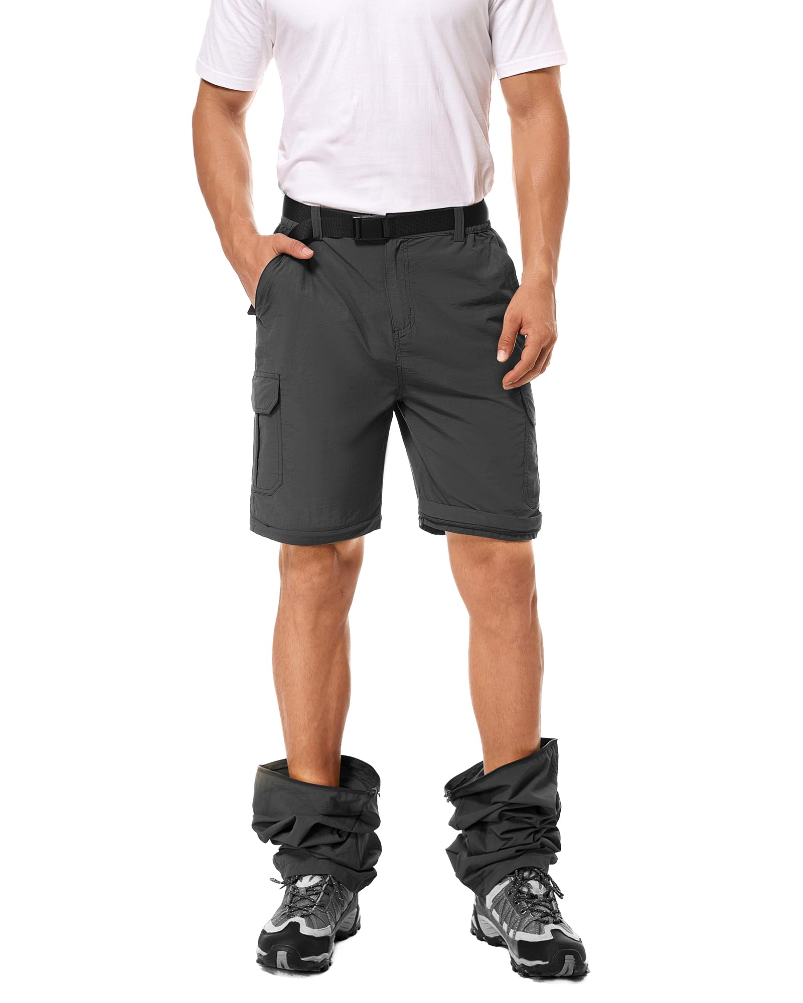 Pantalones de Senderismo Hombres Cremallera Desmontable Pants de Trekking, Secado Rápido al Aire Libre Pants Funcionales Trabajo Pantalones de Verano con Cinturón