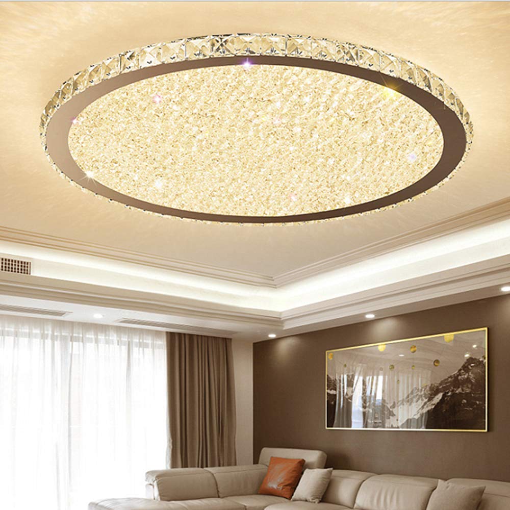 Ladiqi Crystal Round LED Flush Mount Ceiling Light Luxury Modern Close to Ceiling Light Indoor Chandelier Lighting Fixture for Living Room Bedroom Dining Room Restaurant (Warm, 23.5'')