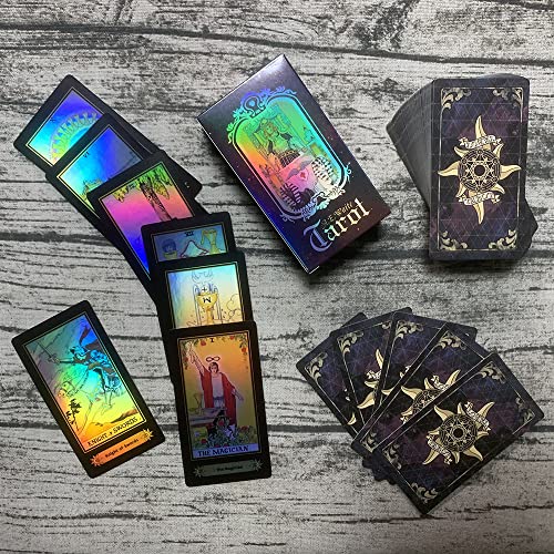 image for SUNHHX Tarot Cards Set of 78 Surface Laser Cards with English Instruct