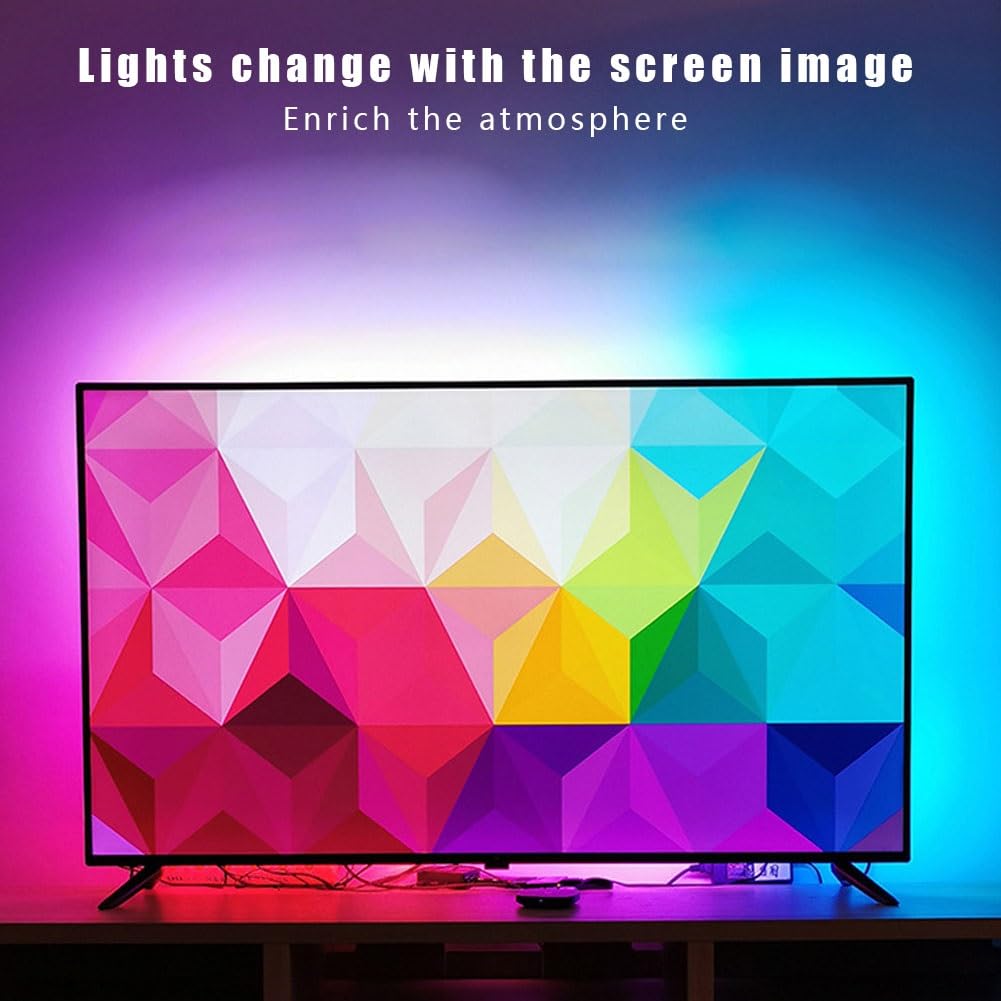 Striscia LED for sincronizzazione Schermo con Scatola di sincronizzazione HDMI,Striscia Gioco Colorata RGBIC,Striscia di Illuminazione Ambientale for Display 75-90 Pollici