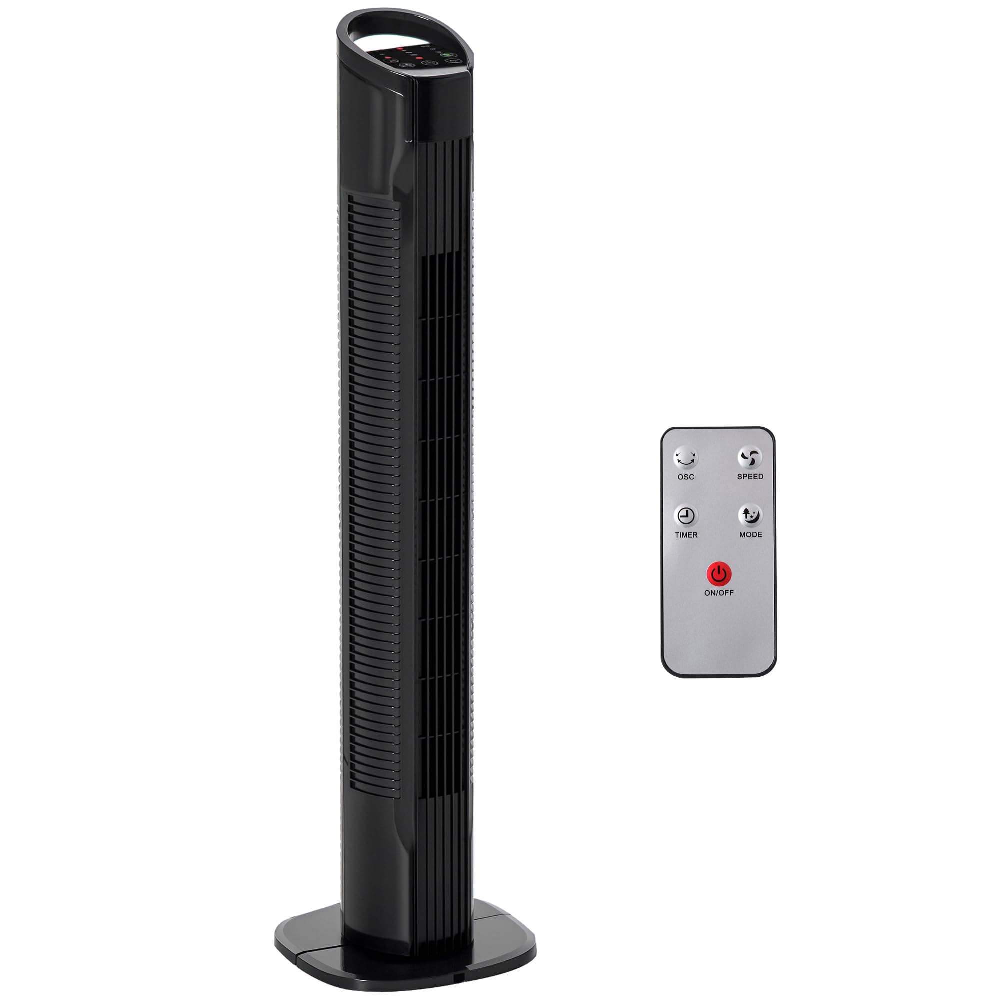 HOMCOM Ventilatore a Torre con Telecomando a 5m, Ventilatore a Colonna, Oscillante 70°, 3 Modalità e 3 Velocità, Schermo LED e Timer 7.5h, 50W, Ø20 x 78.5 cm, Nero