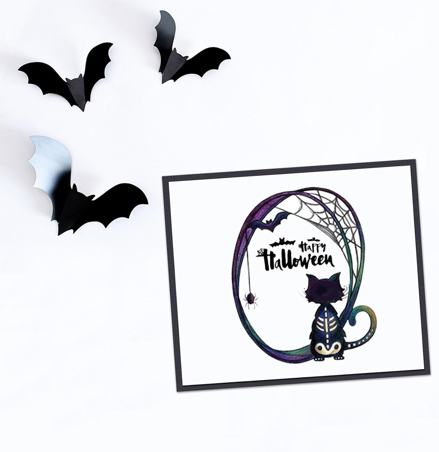 ALIBBON 4 Pcs Halloween Border Frame Clear Stamps for Card Making, Spider Web Pumpkin Witch Hat Cat Transparent Silicone Rubber Seal Stamps for Crafts Journal DIY Scrapbooking Photo Album Decorations