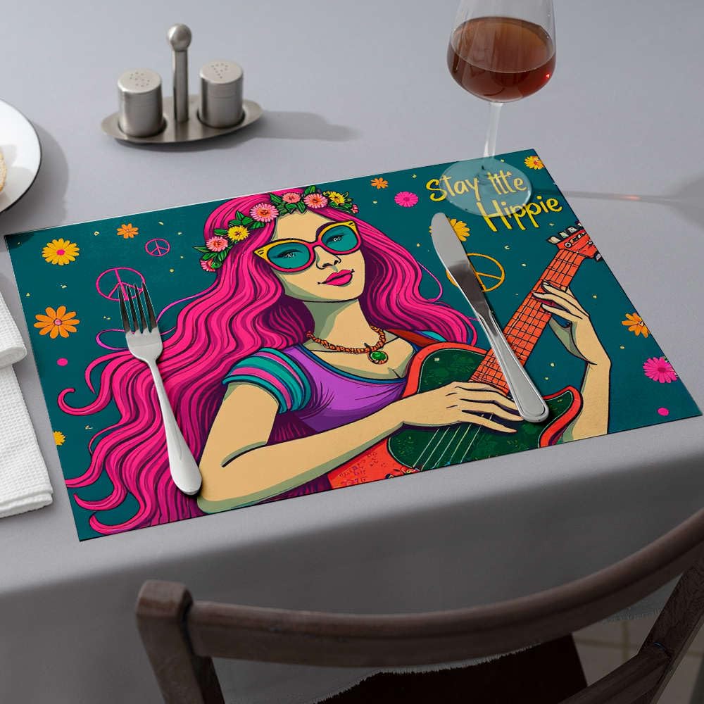 Sets de table jaunes Stay Little Hippie anti-tache pour protéger votre table avec style