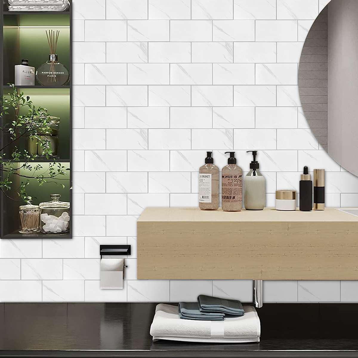 IZODEKOR Azulejos de mosaico autoadhesivos - 305 x 305 x 4 mm (10 unidades) - Azulejos adhesivos de vinilo para cocina, baño, salón y dormitorio, azulejos de pared 3D, azulejos de cerámica, paneles de