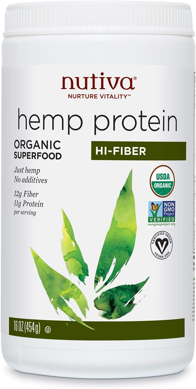 Nutiva Organic, Cold-Processed Hemp Protein from non-GMO, Sustainably Farmed Canadian Hempseed, Hi-Fiber, 16-Ounce