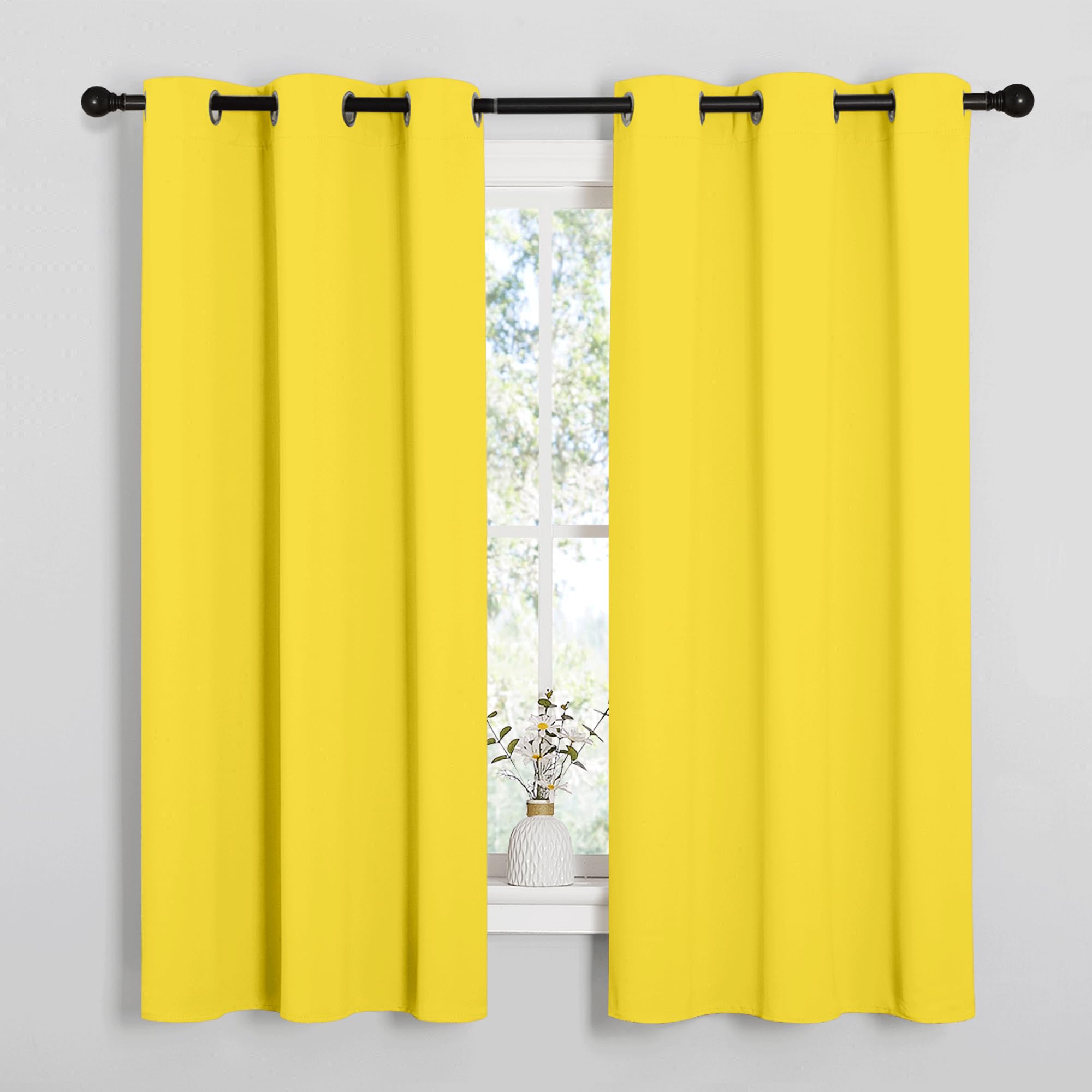 NICETOWN Bright Yellow Nursery Essential Thermal Insulated Solid Grommet Top Short Curtains/Drapes for Son's Room (1 Pair, 42 x 63 inches)