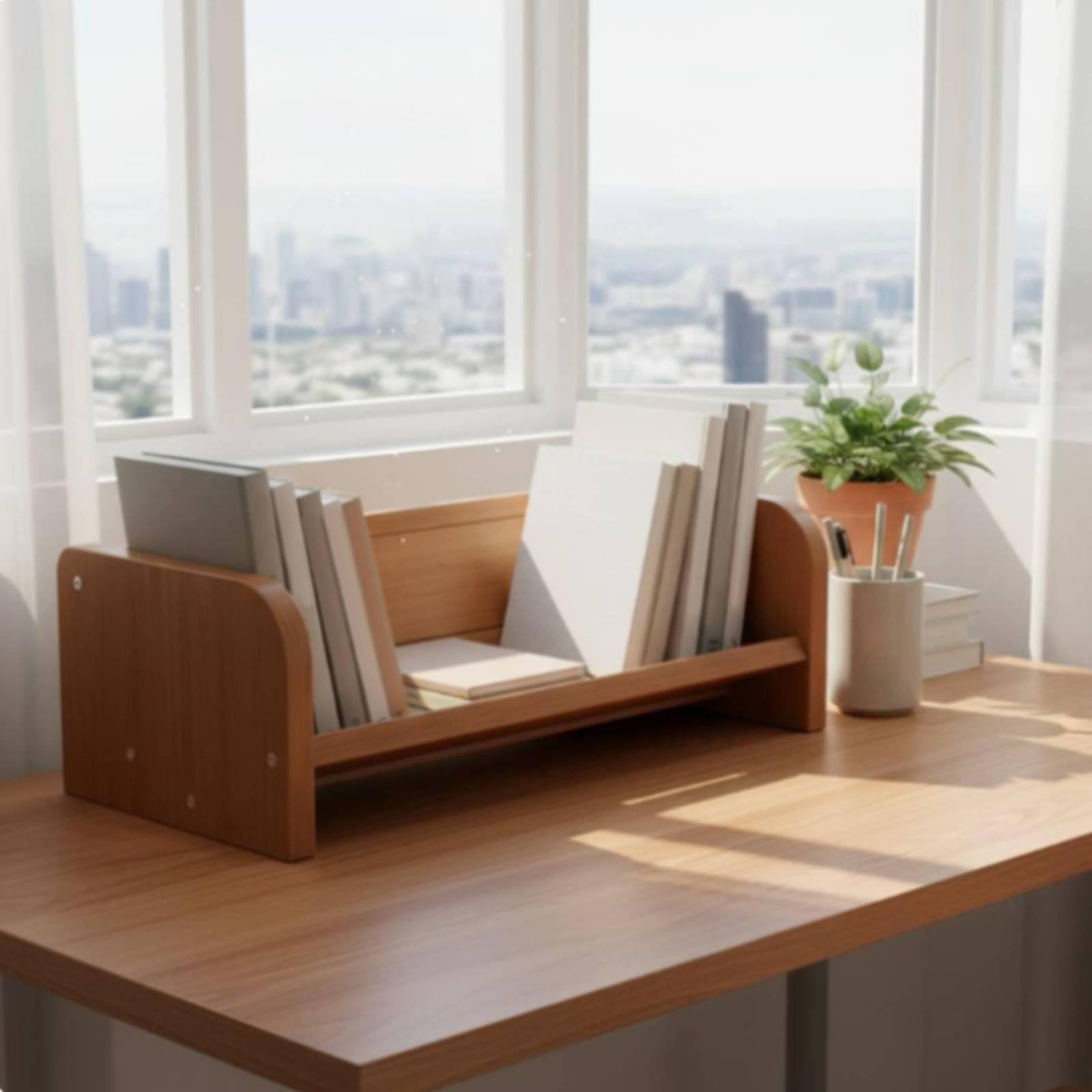 Desktop Regal Schreibtisch Organizer Bücherregal Ablage Bambus Ständer Bücherstütze aus Verdicktem Bambus Und Offenem Aufbewahrungsfach für Büro, 40 cm, Teebraun