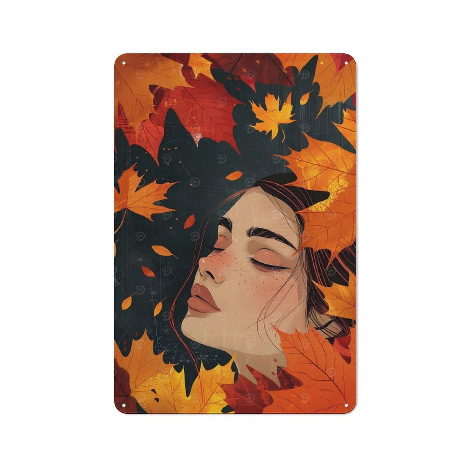 Junmoney Autumn Dream Orange Leaves Industrial-Style Metal Sign 30X20cm For Home Bar Wall, Housewarming Wall Decor For People Furnishing Home Bar