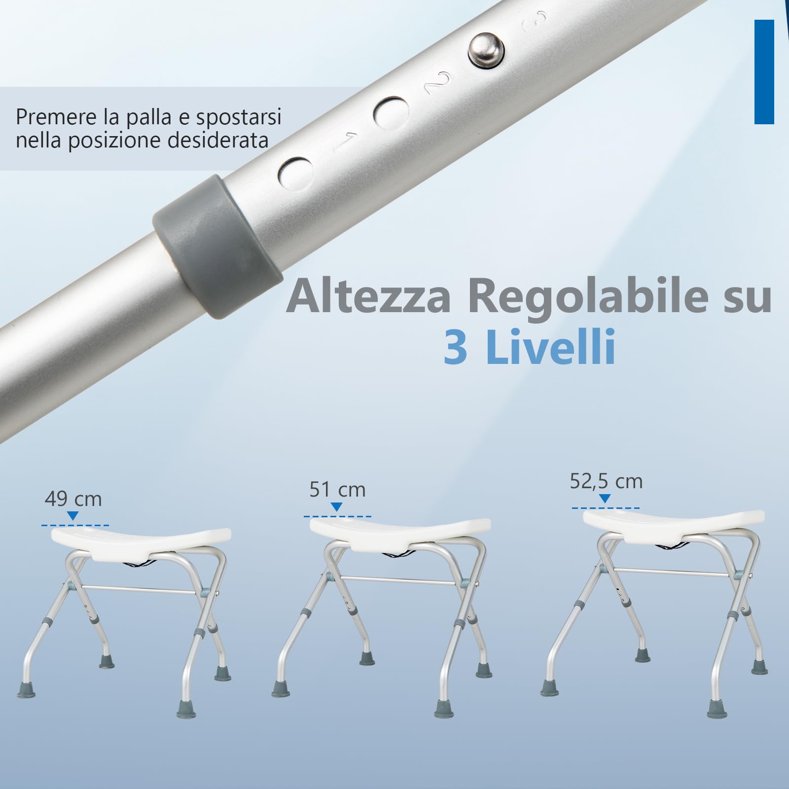 COSTWAY Sgabello per Doccia, Sedia per Doccia Pieghevole e Regolabile in Altezza a 3 Livelli con Maniglie, Leggero, per Anziani e Persone a Mobilità Ridotta, Portata 150 kg (Bianco)