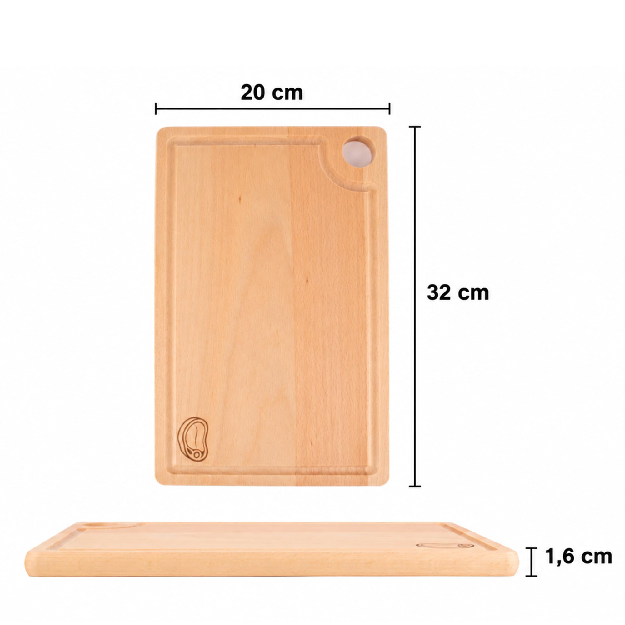 3er Schneidebrett-Set aus Buchenholz 32 x 20 cm mit Saftrille
