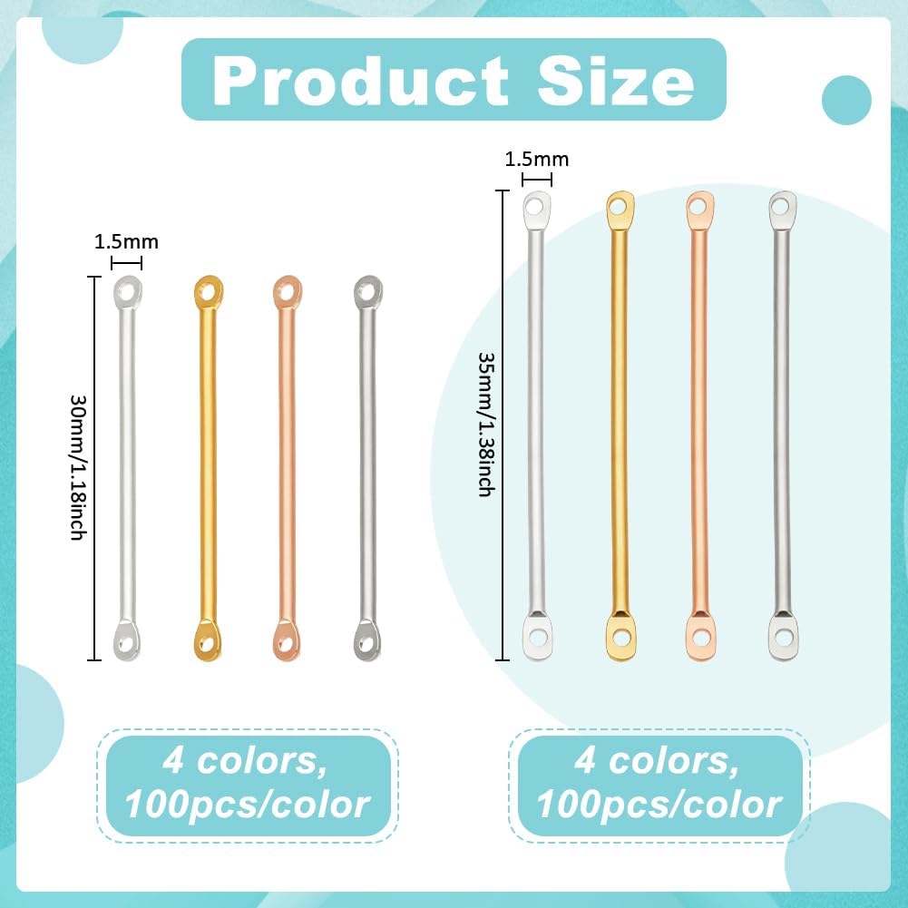 PH PandaHall 4 Colors Bar Link Connectors 800pcs 2 Sizes Earring Links Connectors 30/35mm Iron Jewelry Connector Charm 2 Hole Stick Strip for Jewelry Making Bracelet Necklace Earring DIY Arts Crafts image 2