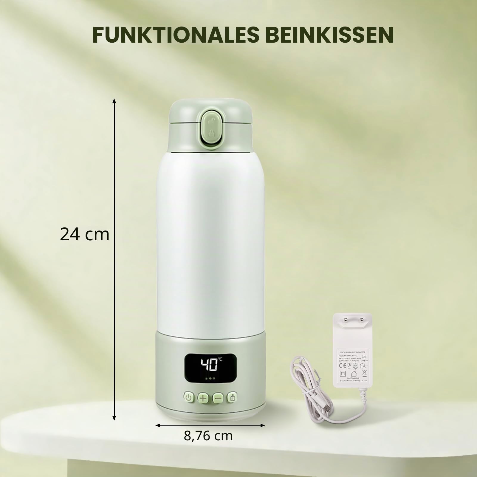 Tragbarer Flaschenwärmer Baby Unterwegs, 500ml Große Kapazität Babyflaschenwärmer Schnelle Erwärmung Muttermilch Wasser Oder Milch, 37-70℃ einstellbare Temperatur