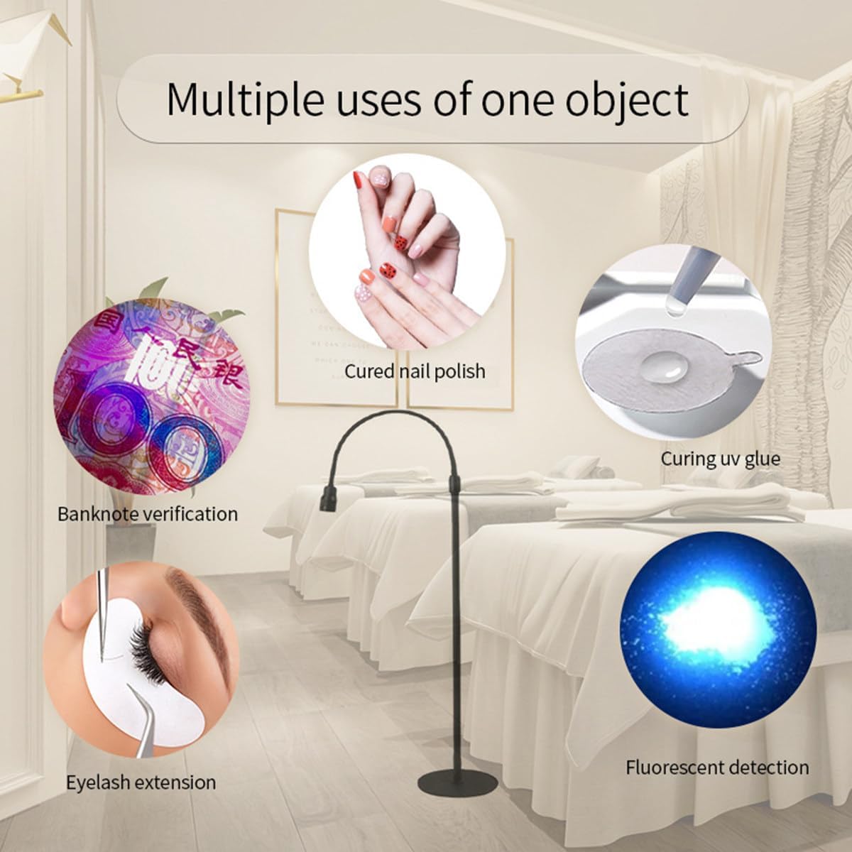 Lampada Uv Per Polimerizzazione Colla, Lampada Per Estensione Ciglia Uv Led + Benda Sull'Occhio + Occhiali + Interruttore A Pedale, Dimensione Spot Regolabile,Colla Polimerizza In 1-3 Secondi,White