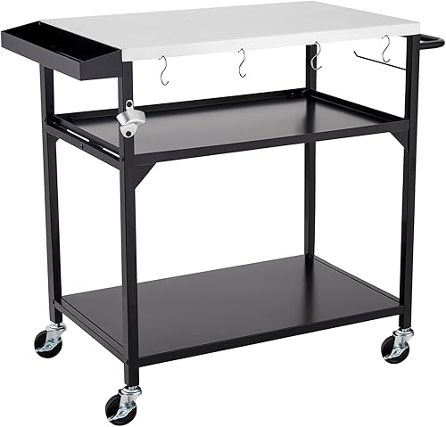 Miniatura 6 de GarveeLife Carrito de mesa para parrilla al aire libre con 4 ruedas, mesas de horno de pizza de acero inoxidable para exterior, mesa de preparación