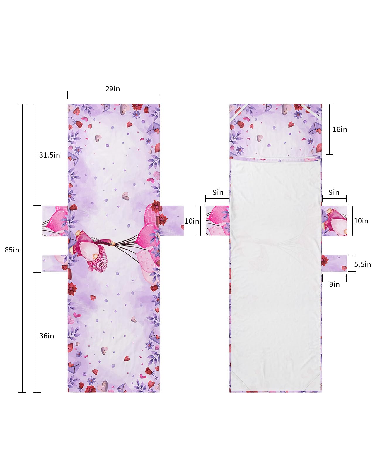 Purple Gnomes Valentines Day Beach Lounge Chair Towel Cover, Soft Chaise Lounge Towel with Side Pockets Patio Pool Chairs Cover for Beach/Pool Sunbathing 29x85 Pink Love Heart Spring Floral