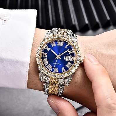 Hip Hop Watches for Men Iced-Out Bling Diamond Luxury Quartz Watches with Date