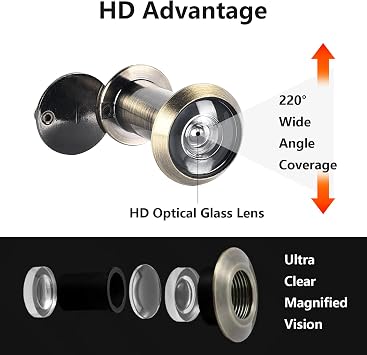 Door Viewer, Solid Brass 220 Degree Peephole, with 16mm (5/8