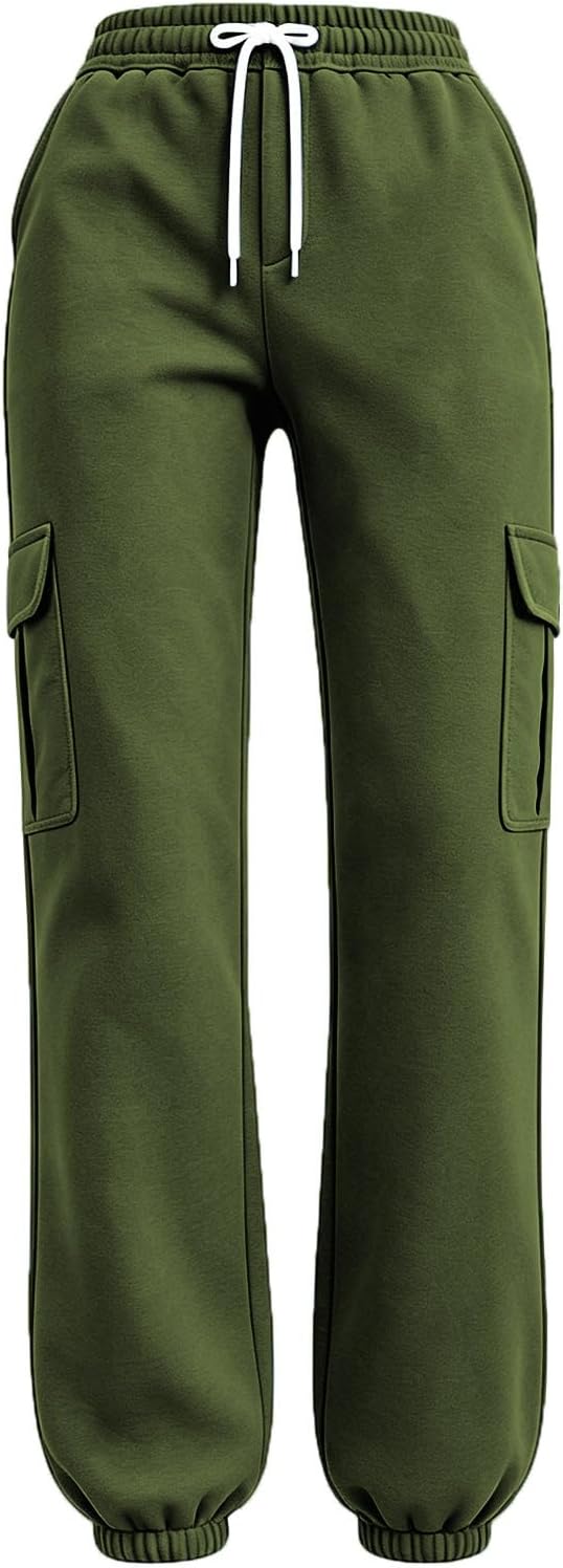 Women's Cargo Sweatpants Drawstring Causal Loose Fall Joggers Pants | Elastic High Waist, Drawstring, Gym Athletic Workout, Winter, Daily Outfit, Trousers with Pockets, Bottoms