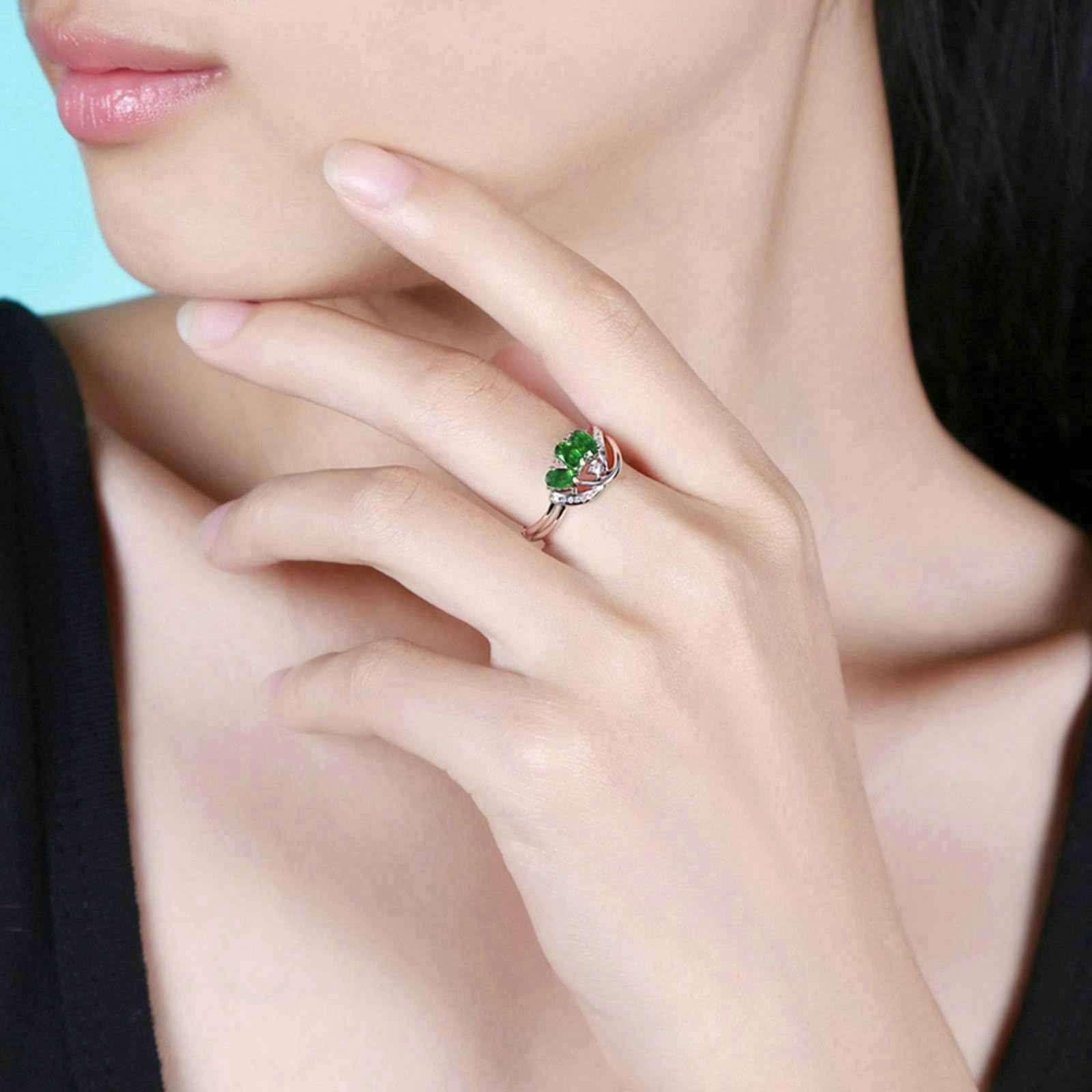 Anillos de compromiso de boda de platino para mujer, anillo de promesa con esmeralda ovalada de 1,5 quilates y moissanita, tamaño H 1/2-V 1/2