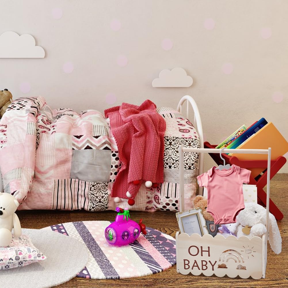 UNICRAFTALE Cesta de madera para regalo de bebé con asa, percha para niños, cesta de almacenamiento para bebés, caja de madera para baby shower, armario personalizado para bebé, cesta de bienvenida