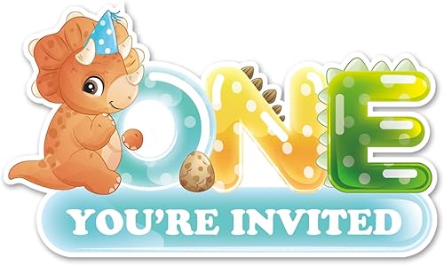 Invitaciones de dinosaurio para la primera fiesta con sobres, juego de 20 invitaciones en forma de dinosaurio para cumpleaños de un año, baby