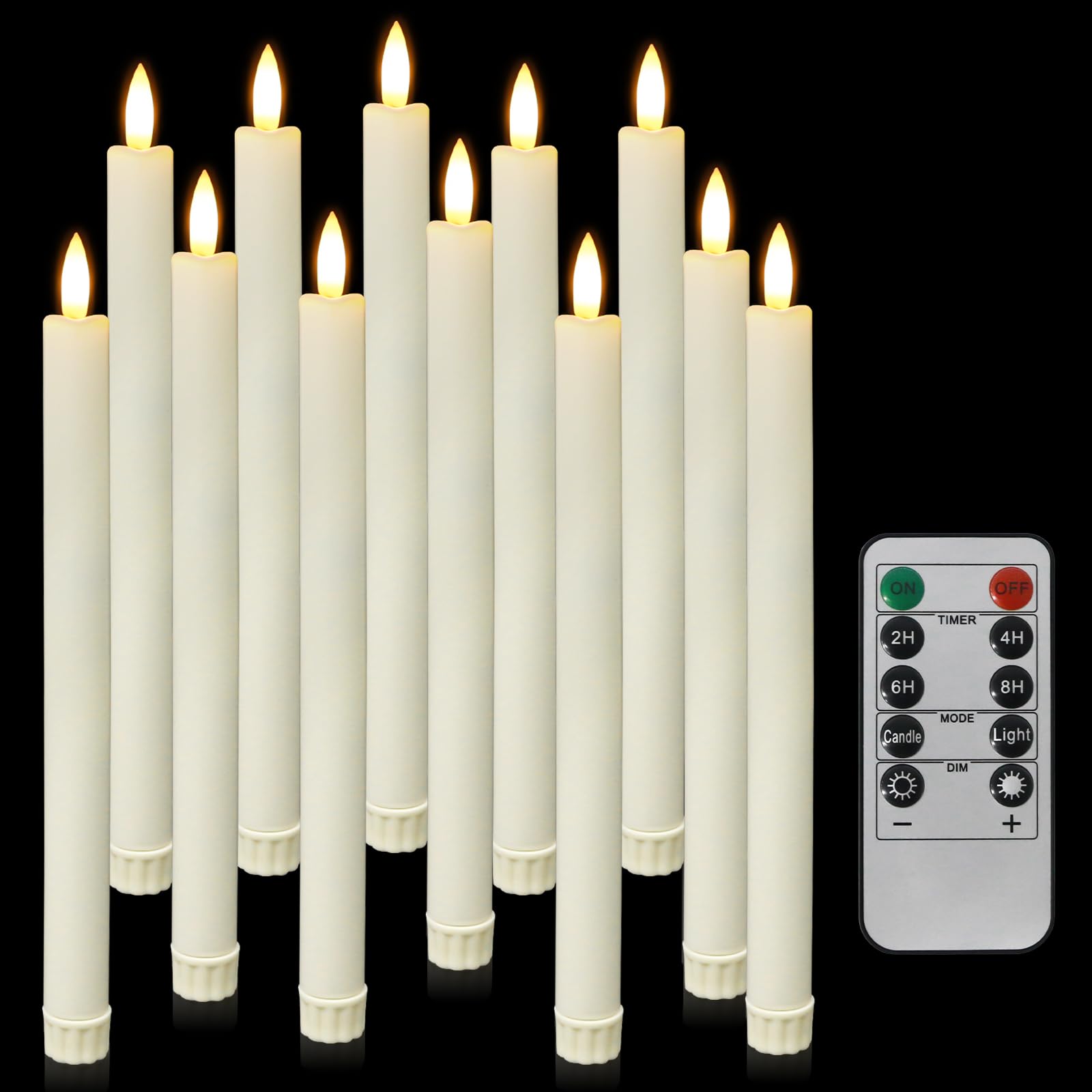 kisidus 12 Velas Led Efecto Llama cónicas sin Llama, velas decorativas, vela led con mando y temporizador, velas navidad luces LED cálidas 3D, decoración del hogar