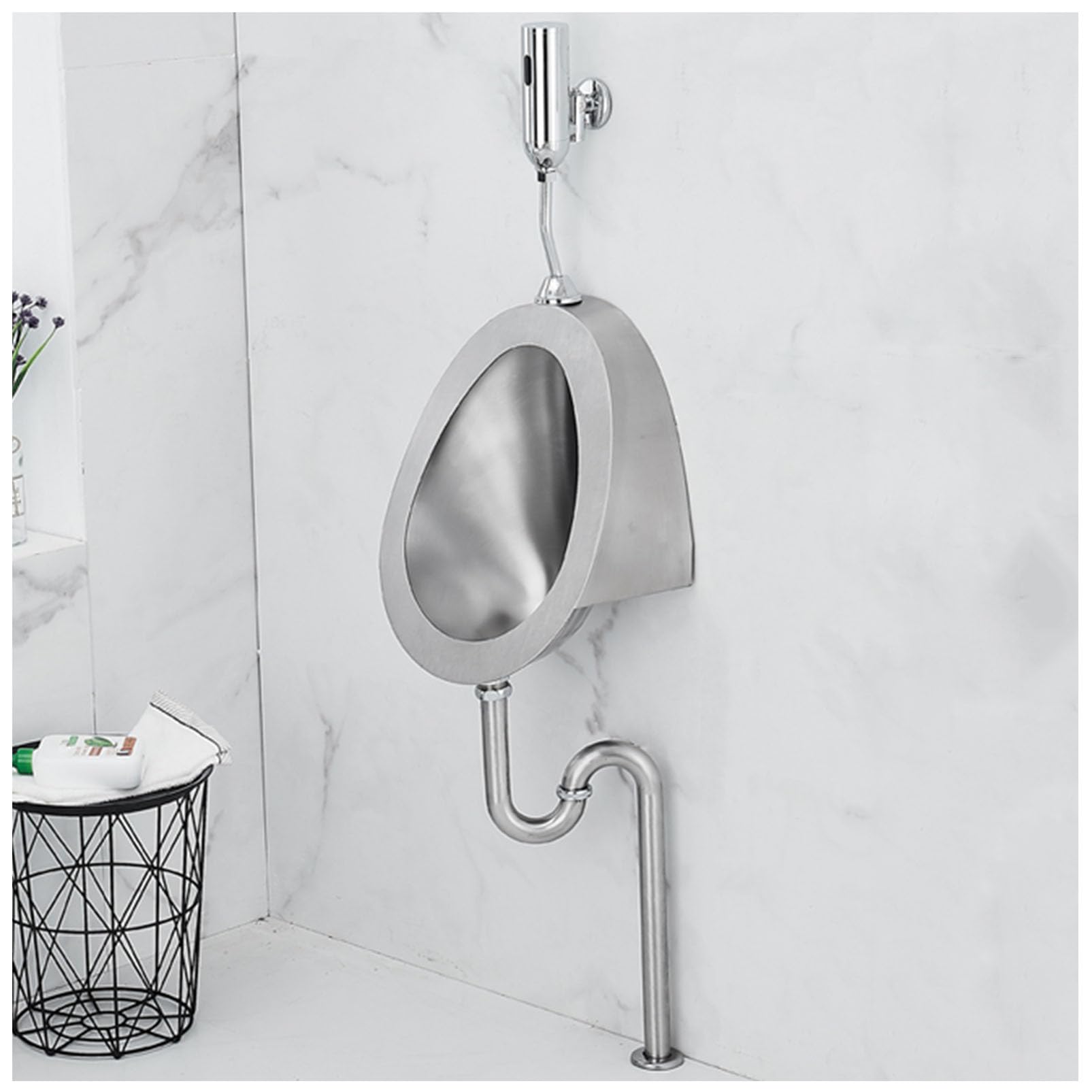 Urinoir mural en acier inoxydable pour salle de bain résidentielle moderne