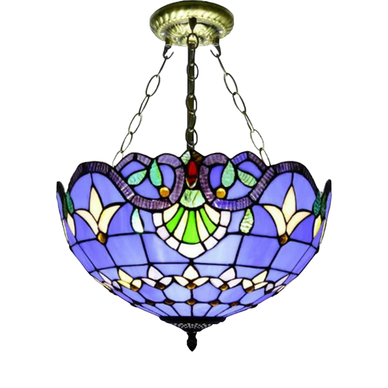 NHPJFDC Baroque Blue Pendant Lamp, Tiffany Style Stained Glass Ceiling Hanging Indoor Anti-Chandelier Chandelier Art Light for Living Room Restaurant Bedroom Corridor Balcony Hotel,16inch