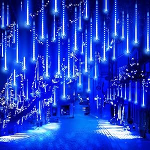 aneeway Meteordouche regenlichten 320 leds, kerstverlichting waterdichte lichtregenlichtketting 10 buizen 40 cm voor tuin bruiloft party boom balkon binnendecoratie, kerstdecoratie, blauw