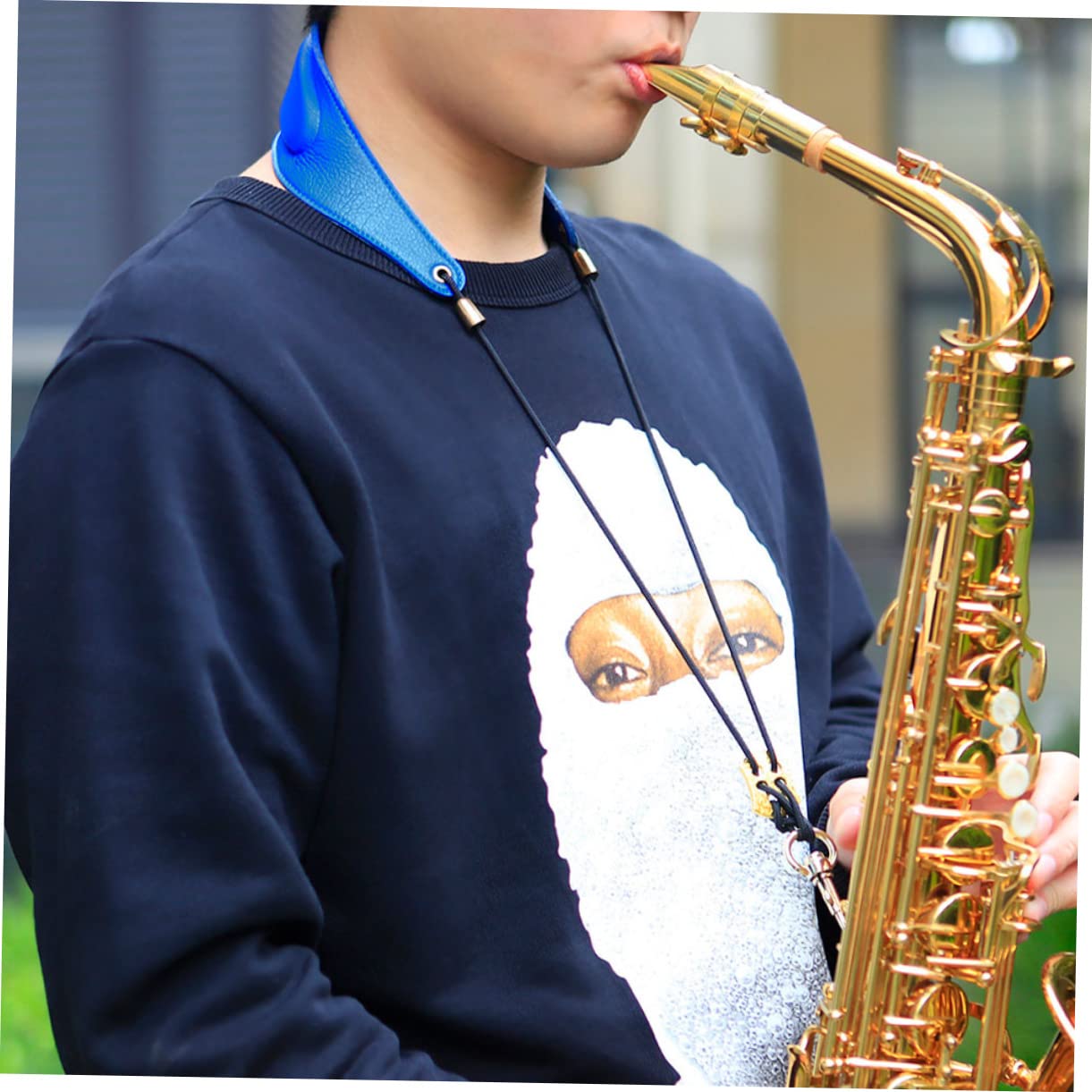 ibasenice 3pezzi Cinghia Per Sassofono Imbottito Tracolla Comoda e Traspirante Per Musicisti Colore Blu Accessorio Per Strumenti Musicali