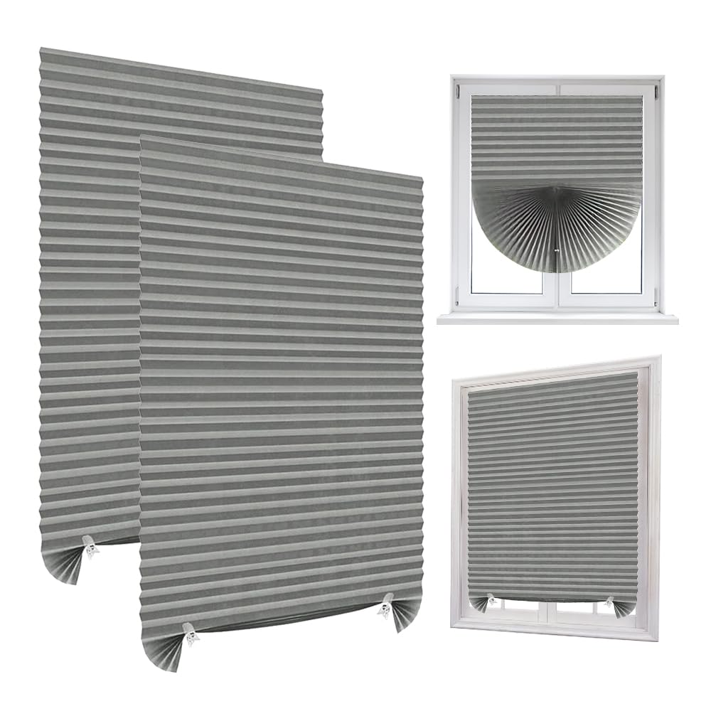 2 Pack Temporary Blinds, 60 * 150cm No Drill Blind, Stick on Blinds, Clip in Paper Blind, Easy Fit Install for Bedroom Kitchen Bathroom Windows Bedroom, Loft, Travel RV Car, Semi-Shading(Grey) — image 1