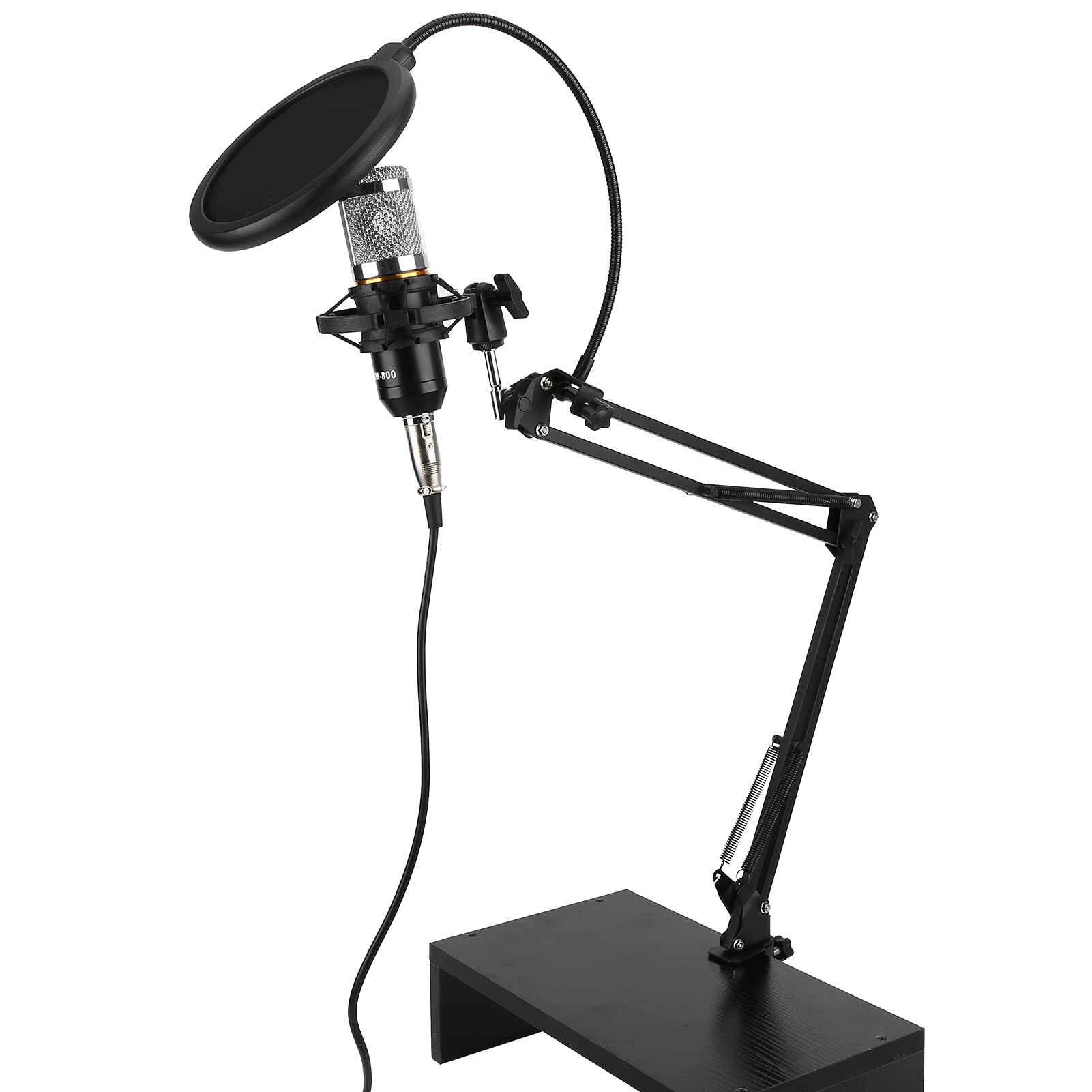 Kit microfono a condensatore BM800, microfono di registrazione professionale USB con braccio flessibile, suono chiaro per doppiaggio di canto in streaming, include spugna antiurto (Nero+Argento)