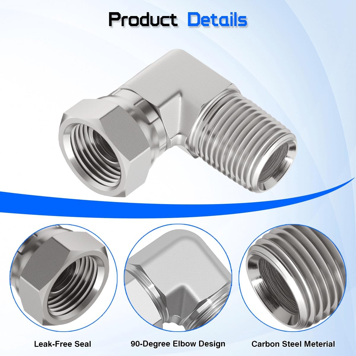 1501-04-04 Hydraulic Hose Fitting 1/4" Male NPTF to 1/4" Female NPSM 90° Swivel Elbow Adapter, SAE J512 Standard, Carbon Steel Pipe Joints Connector for Hydraulic Systems (2 Pack)